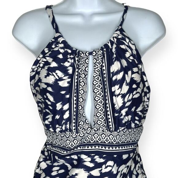 LA BLANCA Changing Tides Mio Swimsuit One Piece High Neck Keyhole Navy Blue 16 - Picture 4 of 13